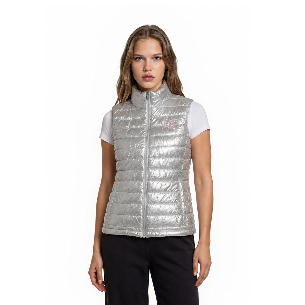 University Louisville Cardinals UL Silver Puffer Vest Womens Size Large Full Zip